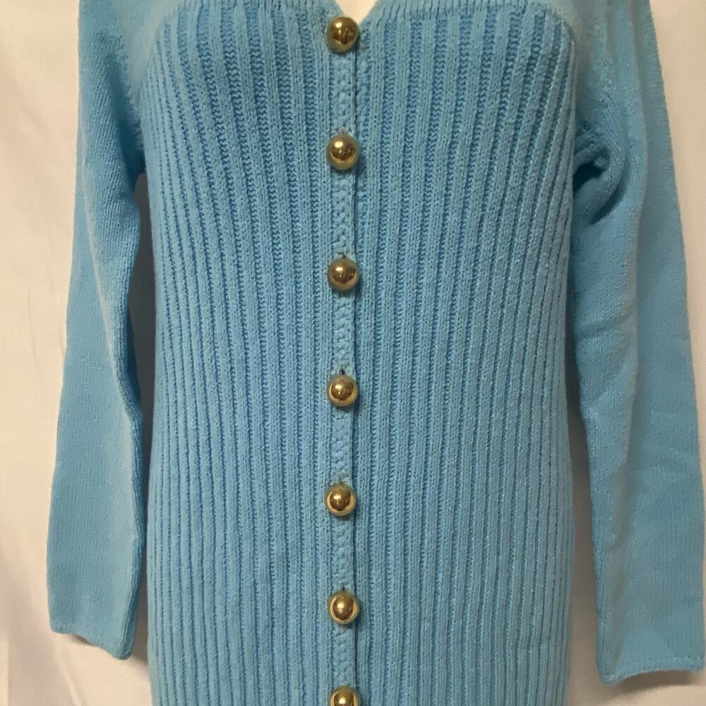 St. John Knits Sweater Dress Long Gold Button Front Split Sexy Size M? 70's - Picture 4 of 12